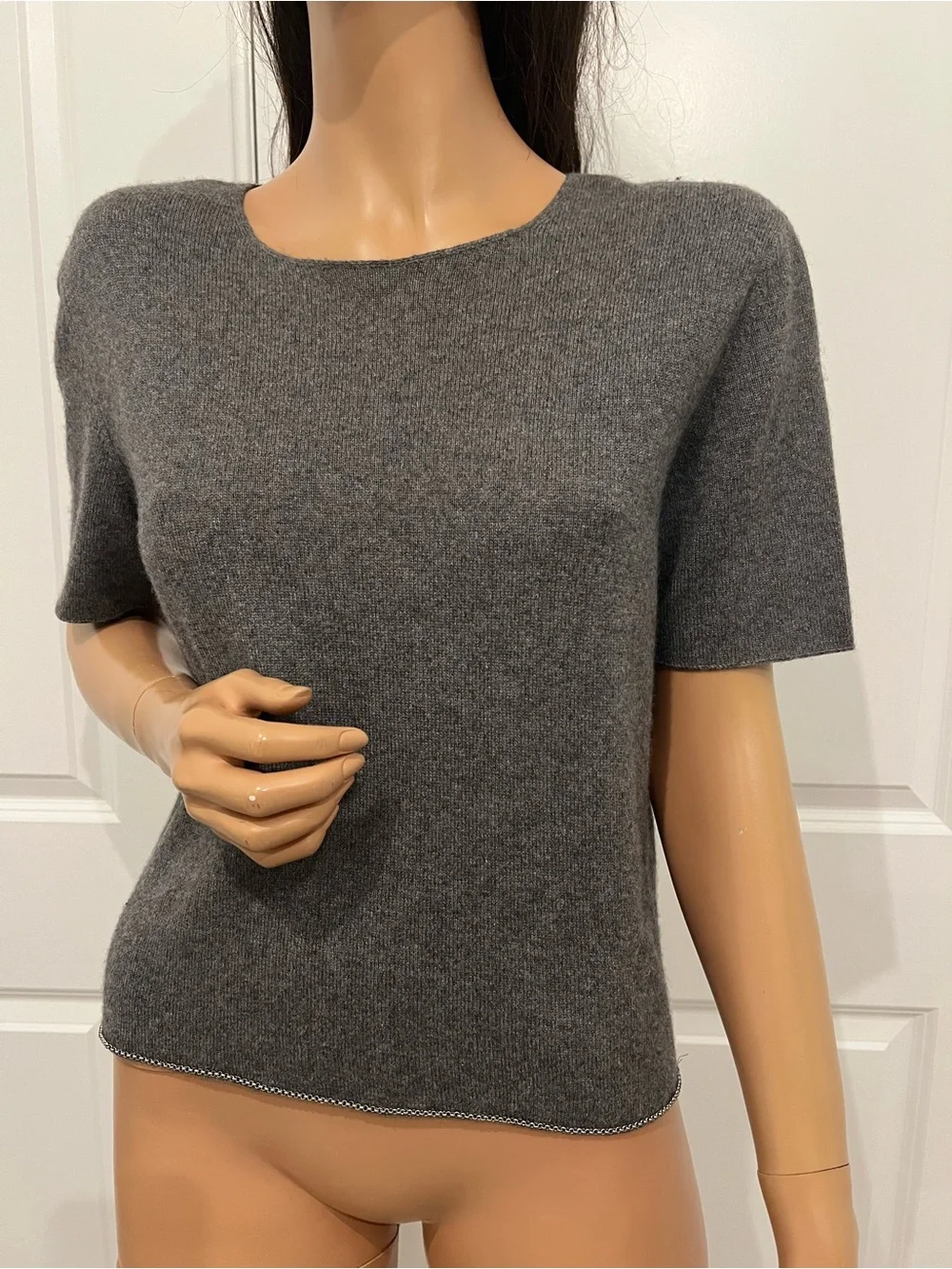 Vintage CHANEL '98A Chain Trim Cashmere Silk Gray Cardigan Sweater Twin Set Fr40